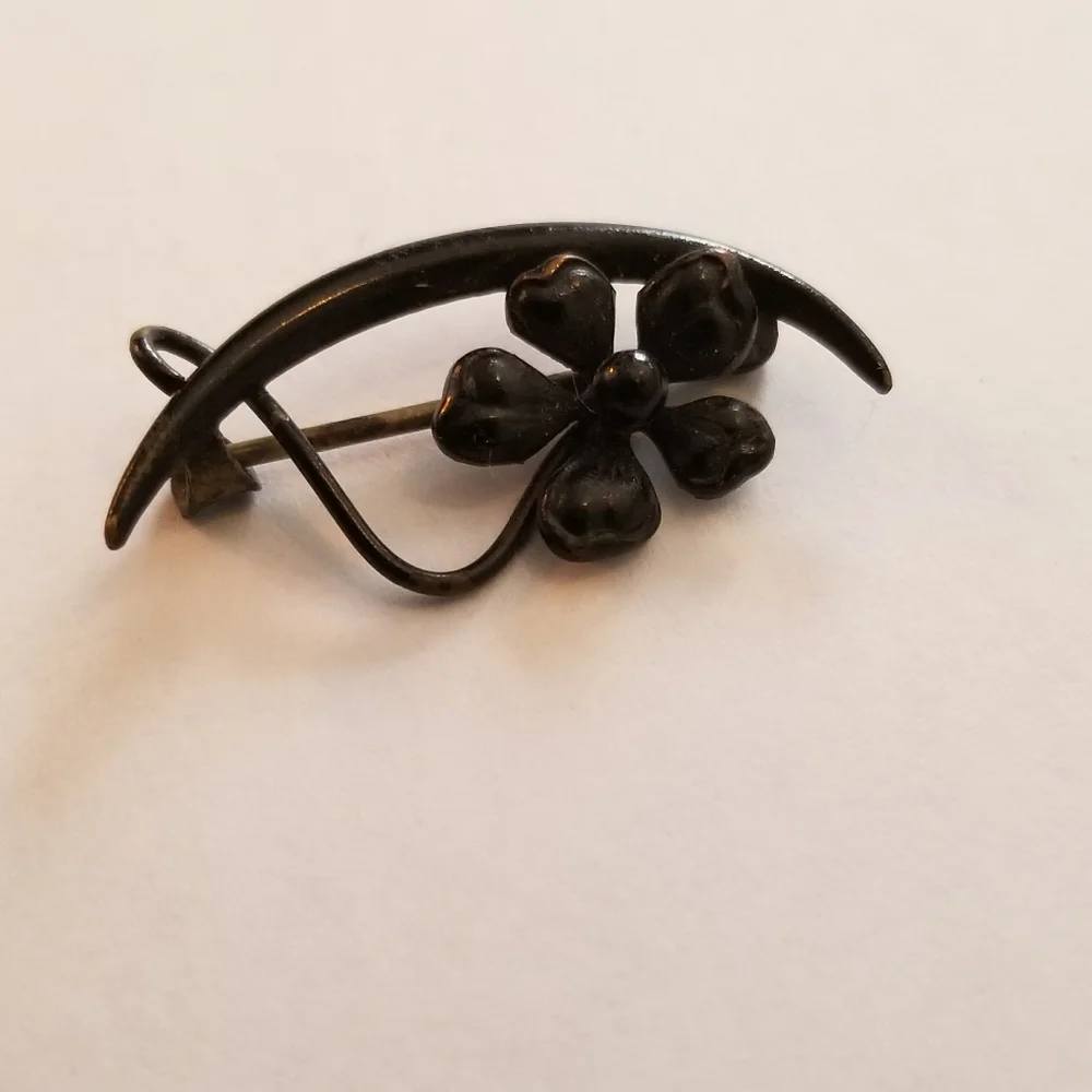 Antique honeymoon brooch crescent moon pin black vintage celestial floral - Picture 6 of 7